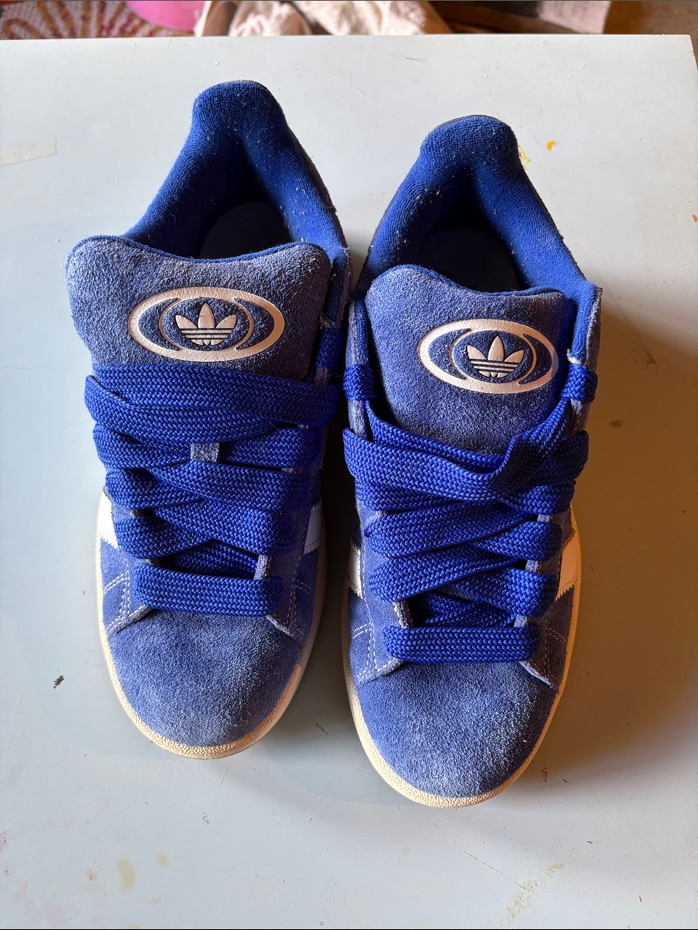 adidas Kids Royal Blue Suede Sneakers with White Accents